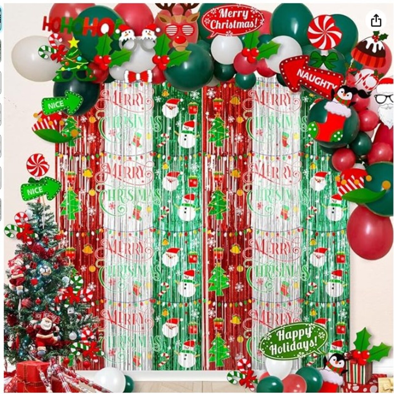 Merry Christmas Foil Fringe Tinsel Curtains Balloons Arch Garland Favors for Kids & Adults, 98pcs Christmas Decorations Set